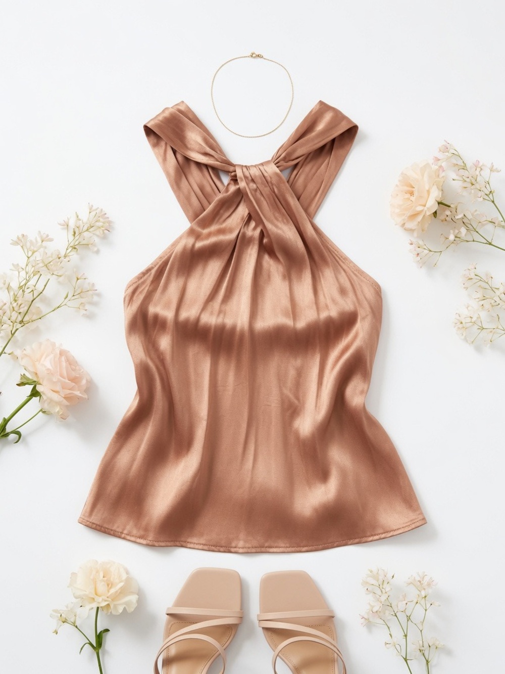 DO+BE Copper Satin Halter Neck Top